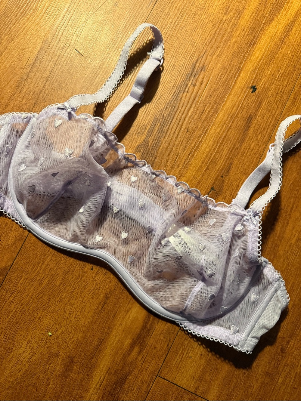NWOT Victoria's Secret Lilac Sheer Heart-Embroidered Balconette Bra